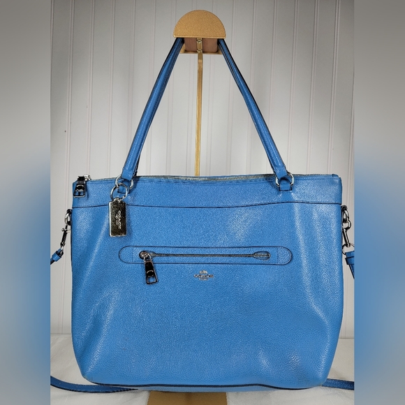 COACH Tyler Pebble Leather Tote-RARE Lapis Blue & Silver With Matching Wallet - Picture 2 of 16